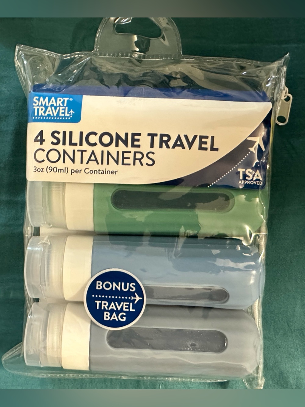 Silicone Travel Containers - 4 Pack (Green, Blue, Gray)